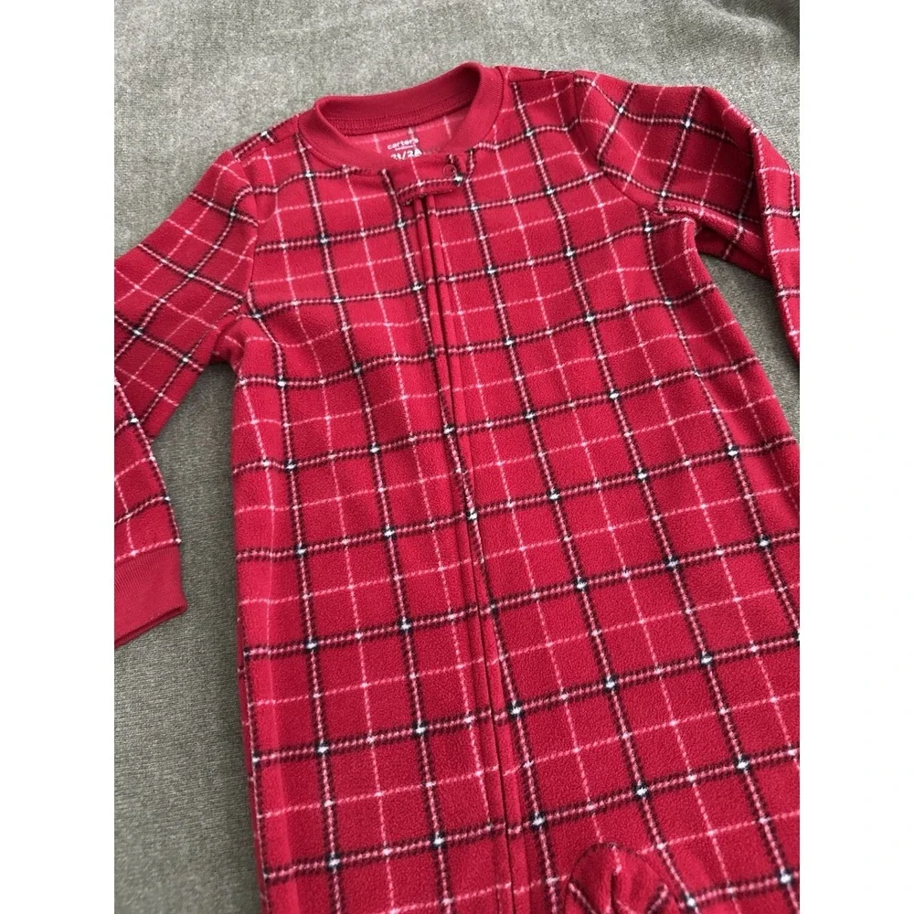 Carter's Plaid Fleece Bear One Piece Sleepwear Red 2T Footed